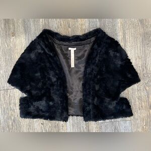 Glint Faux Fur Black Shoulder Wrap Shawl Formal Coverup Winter Holiday Black Tie